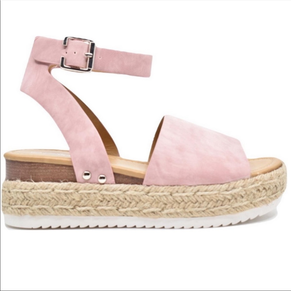 Rare Blush Pink Chunky Espadrille Wedge Flatform - Picture 4 of 4